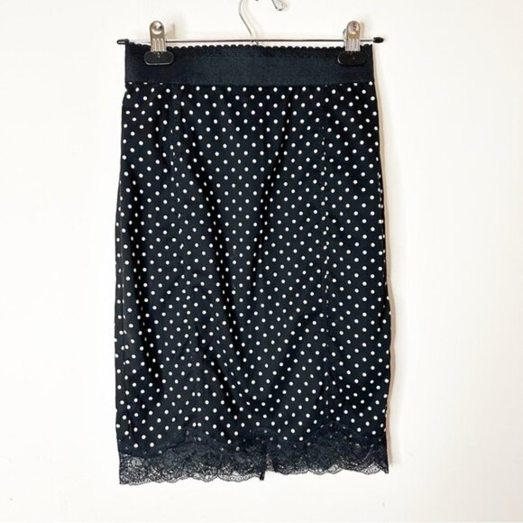 Victoria's Secret Polka Dot Mini Pencil Skirt High Rise Waist Lace trim Black 0 - Picture 5 of 14